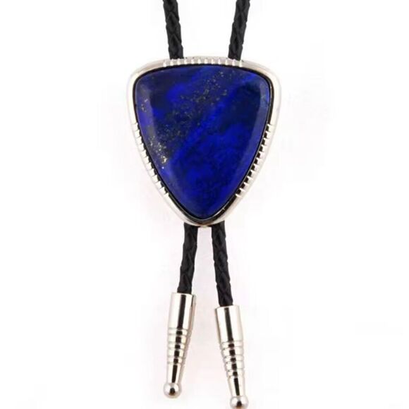 Triangle Blue Agate Stone Bolo Tie Mens Casual Western Cowboy Accessory - Picture 1 of 8